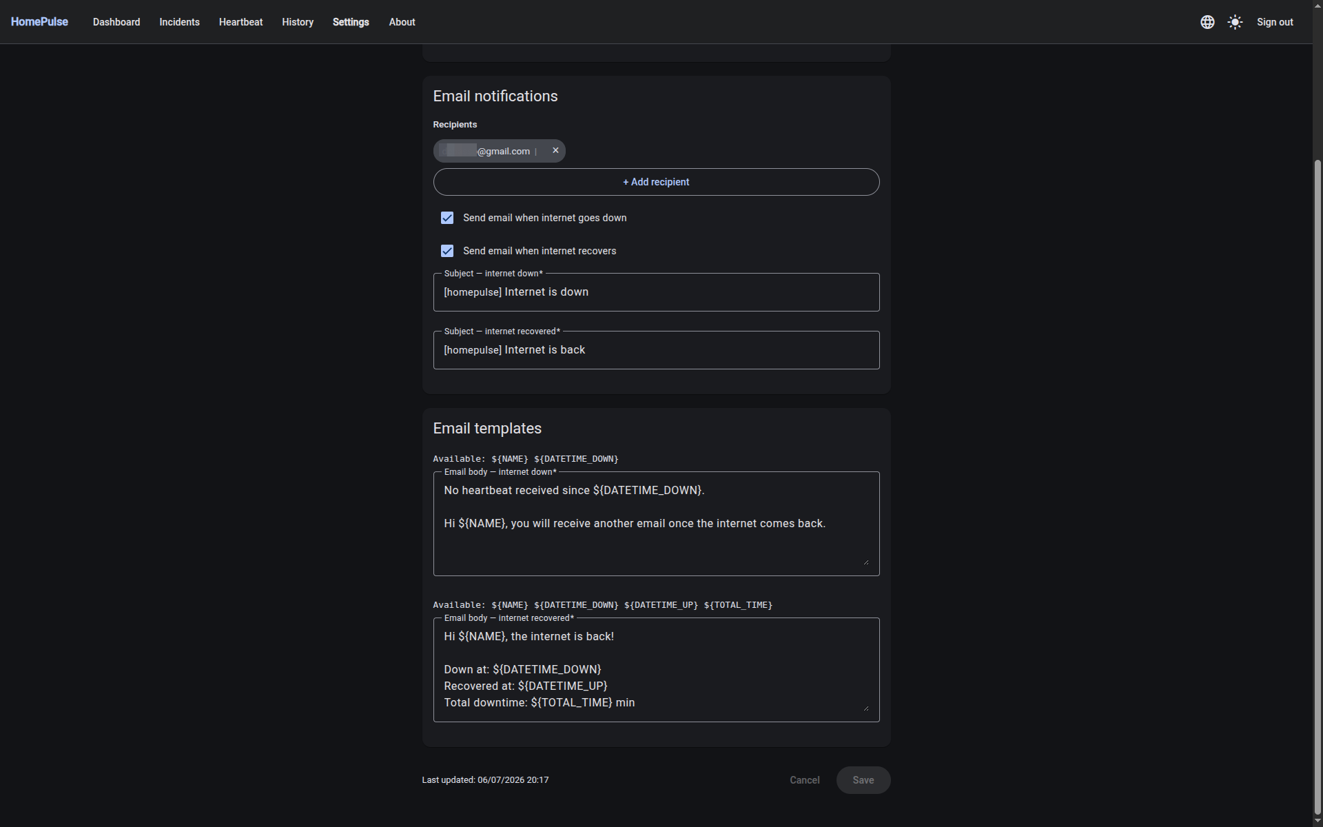 HomePulse Settings — Email Templates